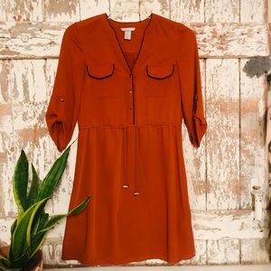 H&M 🟠 pumpkin spice casual dress navy trim sz 4